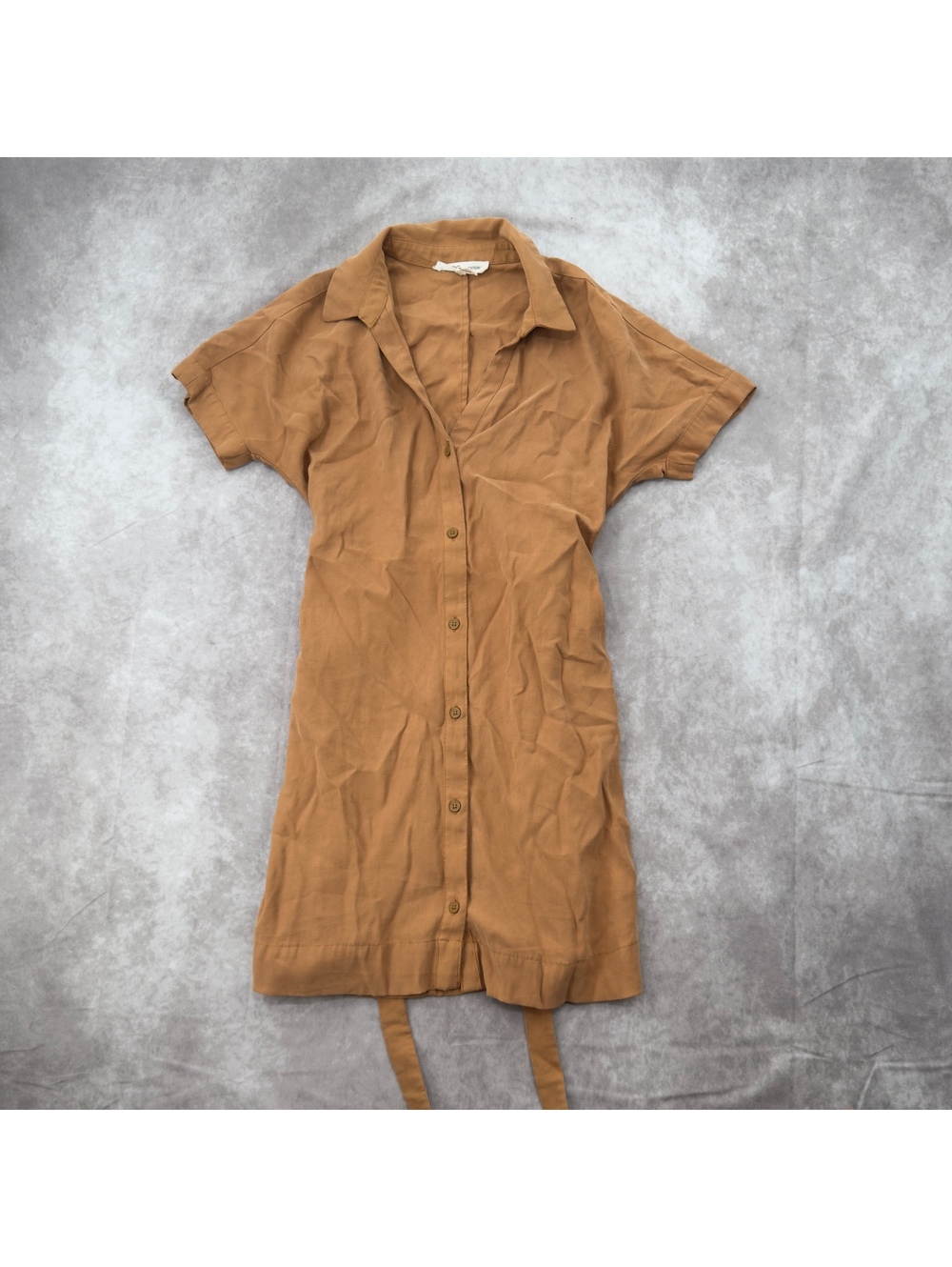 BCBGeneration rayon camel brown short sleeve button down minj shirt dress tie S